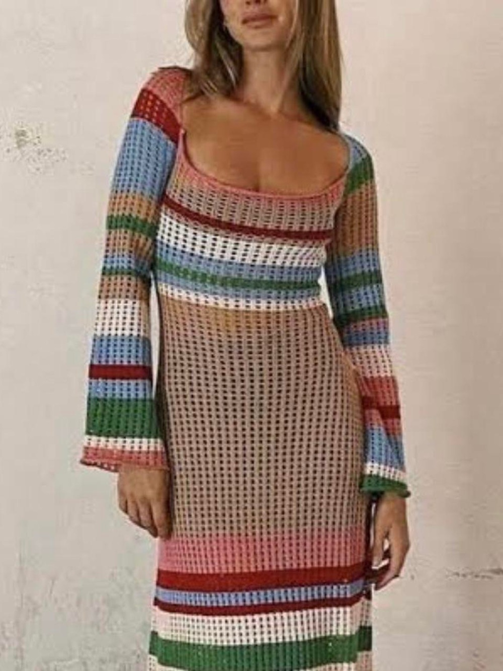 NWOT Vrg Grl Work of Art Crochet Maxi Dress Flare Sleeve Womens 8